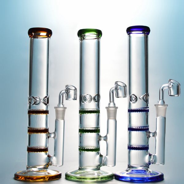 mm avec 14,5 mm Quartz Banger Heady verre tube droit Bong triple percolateur fumer conduites d'eau en verre Dab plates-formes pétrolières Waterpipe WP525