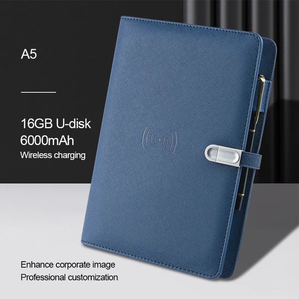 Con 16G Udisk Notebook Powerbank 6000mah Office Digital Diary Agenda Cargador inalámbrico 231220