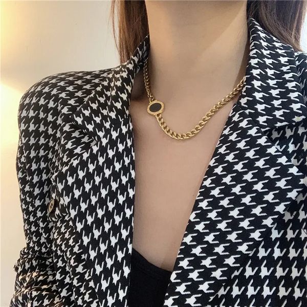 Collier avec chaîne épaisse en or 18 carats pour femmes, bijoux en acier inoxydable, robe Chic, doux Boho OL S, japon coréen 240201