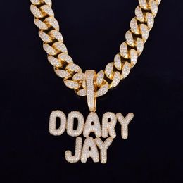 Avec 20MM 18 pouces chaîne cubaine nom personnalisé petites lettres à bulles chaîne pendentifs colliers hommes Ice Out cubique Zircon Hip Hop Jew213N