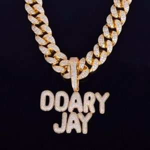 Avec 20MM 18 pouces chaîne cubaine nom personnalisé petites lettres à bulles chaîne pendentifs colliers hommes Ice Out cubique Zircon Hip Hop Jew237Z