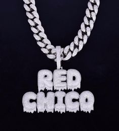 Con cadena cubana de 20MM, collares con colgantes de cadena con letras de goteo con nombre personalizado, joyería de Hip Hop de circón para hombres 2861039