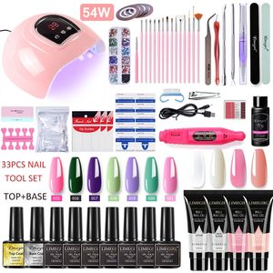 Avec embout de lampe à LED UV 54W Kit de vernis semi-permanent Quicking Build Soak Off Art Tools Poly Nail Extension Gel