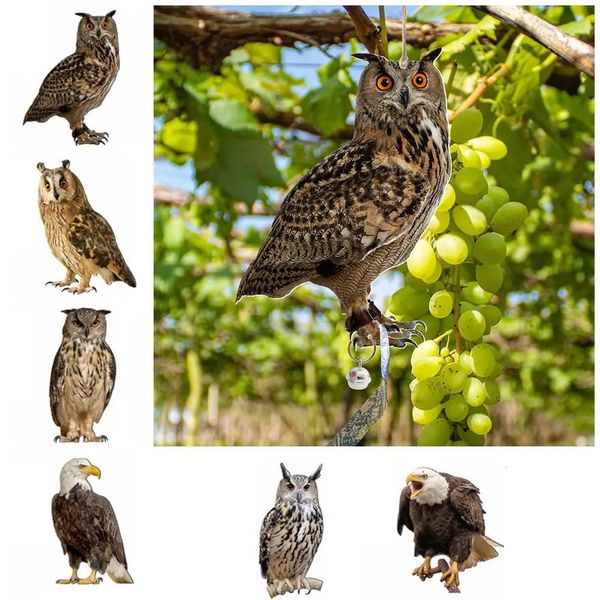 Avec Bells Bird Repul Owl Scarecrow Rectangle Rectangle Immasproof Repeller suspendu Fake Scare Device Garden Decoration 240411