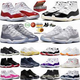 Con Box Jump Man 11 zapatos de baloncesto Mujeres 11s DMP Cerezo Cool Grey Cement Cement Cement y Bain Bed Gamma Blue Pink Low Low Mens Sports Entrenadores de zapatillas