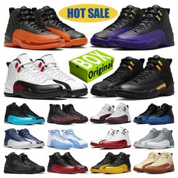 Con caja 12 12s Zapatos de baloncesto Red Taxi Negro Brillante Naranja Campo Púrpura Cereza Universidad Azul Oro Juego de gripe Muselina Sigilo Indigo Gimnasio Rojo Gamma Zapatillas de deporte para hombre