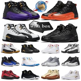 Con caja 12s Jumpman 12 Zapatos de baloncesto Trueno Momentos congelados Gato negro 12 Campo Púrpura Brillante Naranja Playoffs Entrenadores para hombre Zapatillas de deporte Deportes Tamaño grande US13