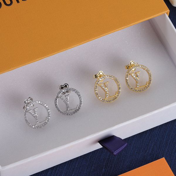 Avec boîte 18 carats plaqué or cristal lettre logo boucles d'oreilles pour femmes européennes et américaines populaires simples boucles d'oreilles de créateur bijoux de mariage cadeau