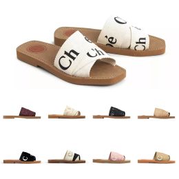 Com caixa 2022 chinelos designer woody plana mules sandálias slides vela lona branco preto mulheres ao ar livre praia chinelo sapatos zf 9604