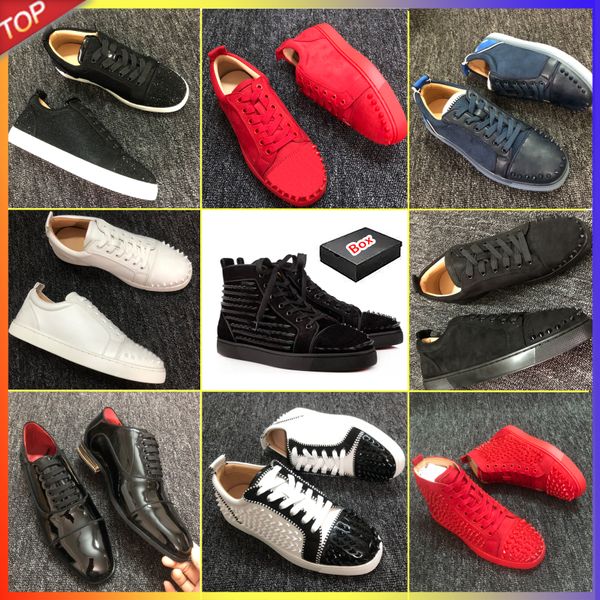 con caja nuevas mocasines de diseñador Bottoms rojos zapatos para hombres placas de forma roja rojo calzado casual de mujeres zapatillas negras plano de brillo negro