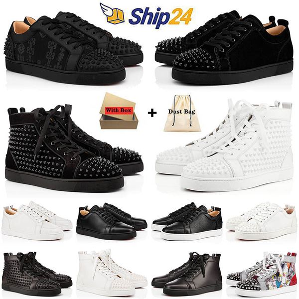 Avec boîte 2024 Red Bottoms Chaussures Hommes Baskets Sole Plate-forme Mocassins Femmes Spikes Daim Cuir Low-Top Bottom Cut Low Black Glitter Baskets Plates Hommes Chaussures 35-47