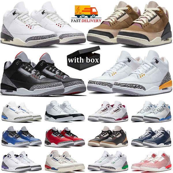 Avec Box 3S Hommes Femmes Chaussures de basket-ball 3 Racer Blue Black Cat Kumquat UNC Palomino Pine Green White Cement Varsity Royal Rust Pink Baskets de sport pour hommes