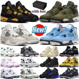 Met doos 4 Basketbalschoenen 4s Dames Heren J4 Militaire Black Cat Red Thunder Bred Pine Green Frozen Moments Medium Olive Pure Money Roze Oreo Heren Trainers Sneakers