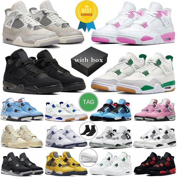 Avec la boîte 4 Chaussures de basket-ball Hommes Femmes Jumpman 4s Black Cat Pine Green University Rose Moments congelés Blanc Ciment Rouge Violet Baskets pour hommes Baskets en plein air