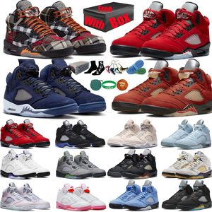 Met doos 5 basketbalschoenen voor heren Dames 5s Racer Blue Bird Concord Aqua Midnight Navy Georgetown Plaid Green Photon Dust UNC Bordeaux Heren Trainers Sportschoenen