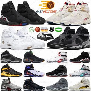 Met doos Jump man 8 8s Playoff basketbalschoenen Heren Aqua Chrome South Beach Zwart Cool Grijs Take Flight Trophy raid Gunsmoke Samurai Trainers Dames Heren Sportschoenen