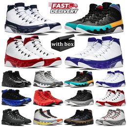 Avec Box 9 9S Chaussures de basket-ball Bred Noir Bleu Anthracite Cool Gris Space Jam Université Or Rouge 9s Hommes Sport Baskets Baskets