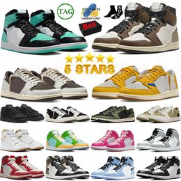 Top Qualité 2024 avec boîte Jumpman 1 Chaussures de basket-ball 1S Authentique Low Reverse Mocha Ts x Black Phantom Bred Hommes Femmes Baskets Baskets Grande Taille 13