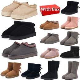 Met doos Australië ontwerper Dameslaarzen sneeuw uggslies Booties Bowtie Tasman Slippers Tazz nu Winter Schapenvacht Mode Dames Platform Slipper Suede Wol Enkel