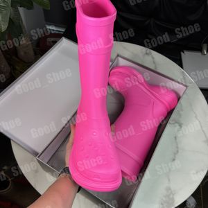 Met Box Balenciegas Balencigaas 2024 Damesontwerper Knie Boots Regen Rubber Winter Luxe Red Bottoms Red Laarzen Rainboots Platform Pink Black Green Outoo deav