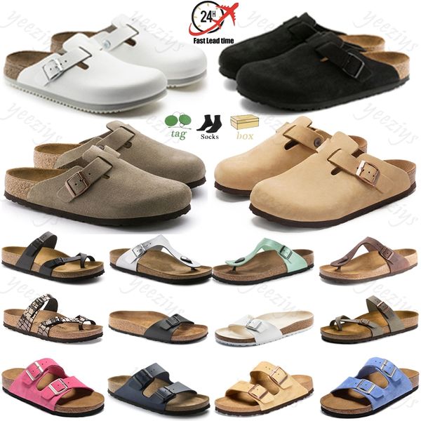 Con caja boston zuecos Zapatillas de piel de diseñador Sandalias Birks Corcho Plano Moda Cuero Diapositiva Zapatos de playa favoritos Mujeres Hombres Zueco de piel Arizona Mayari