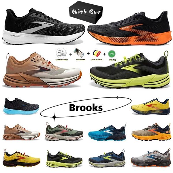 Avec Box Brook Shoes Cascadia 16 Chaussures de course pour hommes Hyperion Tempo triple noir blanc gris jaune orange baskets en maille de créateur en plein air hommes sport baskets de jogging