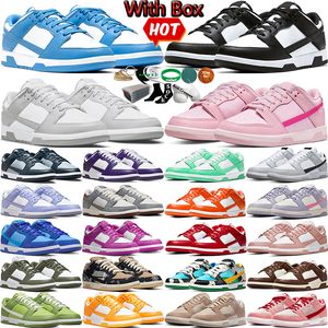 Met doos Casual schoenen voor heren Dames Platte sneakers Lage Panda Wit Zwart Grijs Mist Triple Roze Universiteit Blauw Rood UNC Syracuse Sail Coral Chalk Herentrainer Joggingschoen