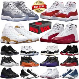 Zapatillas deportivas de alto top J 11S 12S 13S Basketball Basketball Shoes para hombres 11 Cemento Capa gris fría y túnica 12 Playoff Taxi Red Black Flint Wheat Wheat Shoes con caja