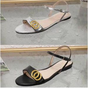 met doos klassieke dame sandalen gesp gemaakt metaalleer plat strand vrouw schoenen ontwerper luxe dames van grote maten US11 10 42 41