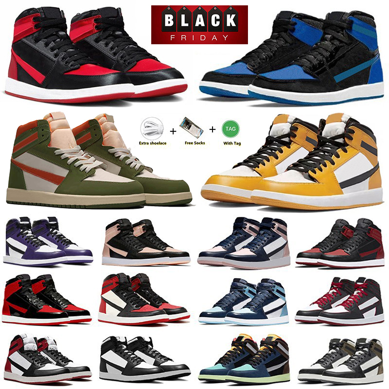 Jumpman 1 satyna hodowane 1s męskie buty do koszykówki żółty ocher celadon królewski ponownie palomino unc toe University True Blue Patent Taxent Men Mens Women Sports Sneakers