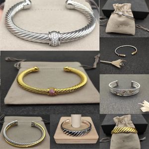 avec des bracelets de charme de charme Dy Box Dy Wave Perle Pearl Multi Row Diamond épais 9 mm Bracelet d'ouverture circulaire pour femmes hommes 925 Sterling Sliver Fashion Bijoux