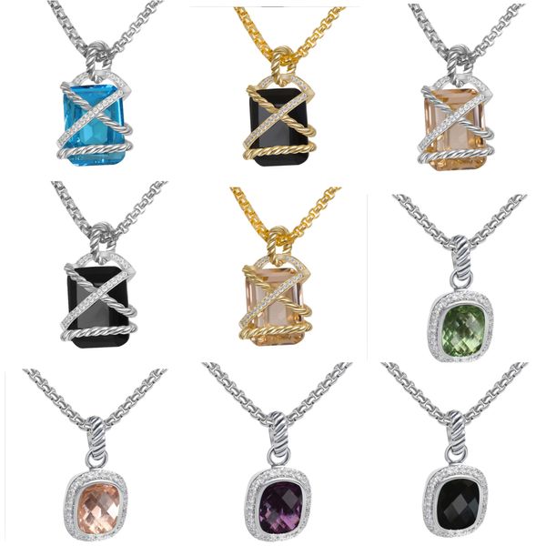 Avec boîte Designer DY Bijoux Luxe Pendentif Colliers pour Femmes Hommes 15mm Carré Pierre Précieuse 925 Sterling Argent Livraison Gratuite Diamant Collier Cadeaux De Noël