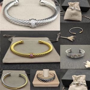 avec une boîte de concepteur dy vend des bracelets de charme bien à charme torsadés de perle torsadés multiples diamant épais 9 mm Bracelet d'ouverture circulaire pour femmes hommes 925 bijoux sterling