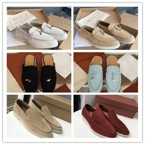 Loro Pianas Mocasines Zapatos casuales de diseñador loro piano Zapatillas Hombres Mujeres Mocasines Planos Bajos de gamuza de cuero de vaca Oxfords Mocasines casuales Mocasines Zapatillas de deporte antideslizantes Zapatos de vestir