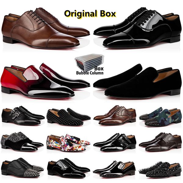 con caja Diseñador para hombre mocasines zapatos de vestir zapatillas de deporte triple negro oreo gamuza charol remaches resbalón en mocasín hombres boda zapato para fiesta de negocios zapato zapatilla 36-47