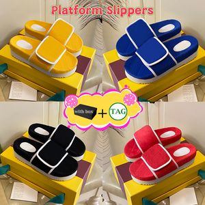 Met doosontwerper Slipper Heren dames xad katoenen spons magische tape reliëf sandalen zomer luxe strand geel zwart groen blauw rood 5,5 cm mannen dames slippers