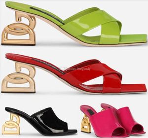 Avec Box Designer pantoufles talon Chaussures Sandales Escarpins Chaussures Muller en cuir de veau brillant Talons hauts