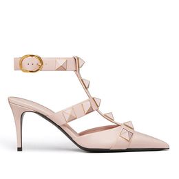 Avec boîte Designer VT Sandal High Dress Chaussures Bride à la cheville Goujons romains Noir Nude Strip Rivets Femmes Stiletto Block Talon 60 80 100 MM Poin Talon Chaussures 316