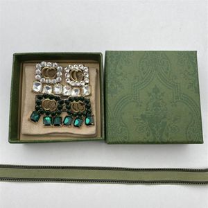 Met DOOS Diamanten Stud Oorbellen Wit Groen Grote Parel Luxe Vrouwen test Studs Vriendin Moeder Gift Jewelry288Z