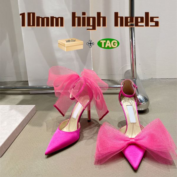 Avec boîte chaussures habillées pour femmes Averly 100 Mesh Fascinator Bows Slik Pumps latte noir fuchsia femmes luxe talons hauts 100mm talon baskets de mariage baskets de fête