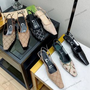 Met dooskledingschoenen veter ondiep gesneden slingback sandalen midden hiel zwart gaas met kristallen sprankelende printschoenen rubber lederen zomer enkelband slippers 35-42