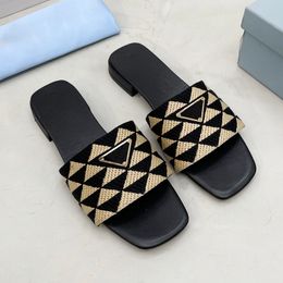 Diseñador sandalias bordadas mulas bordado negro algodón diapositivas zapatillas piscina plana comodidad mujer moda chanclas verano playa deslizadores suela de goma