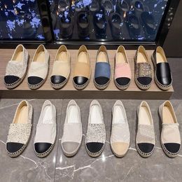 Met doos espadrilles klassieke casual schoenen cap teen veer voor vrouwen zomer plat strand half slippers vrouw lederen loafers visser canvas schoen sneaker j7ls#