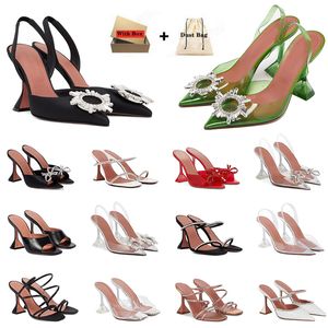 Met doos Fashion Sandals dames amina muaddi dames kleding schoenen fluweel kristal verfraaide riempompen muildieren sandaal luxe hak heldere vrouwen schoenen maat 36-42