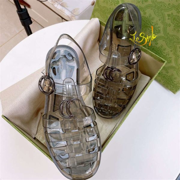 Avec Box G Designer Sneakers Gglies Chaussures Sandales Jelly Slippers Femme Candon Candy Transparent Femmes claires Boucle plate Place Luxury Luxur