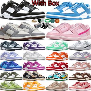 Con caja Zapatos casuales para hombres Mujeres Zapatillas de deporte planas Low Panda Blanco Negro Lobo Gris Niebla Triple Rosa Universidad Azul Rojo Activo Fucsia Sanddrift Zapatillas para hombre Caminar