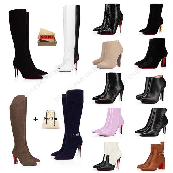 Avec boîte bottes à talons hauts pour femmes designer en cuir verni noir plate-forme bas baskets plates sur les bottines au genou femmes bottes dames bottines eur35-43 chaussures habillées