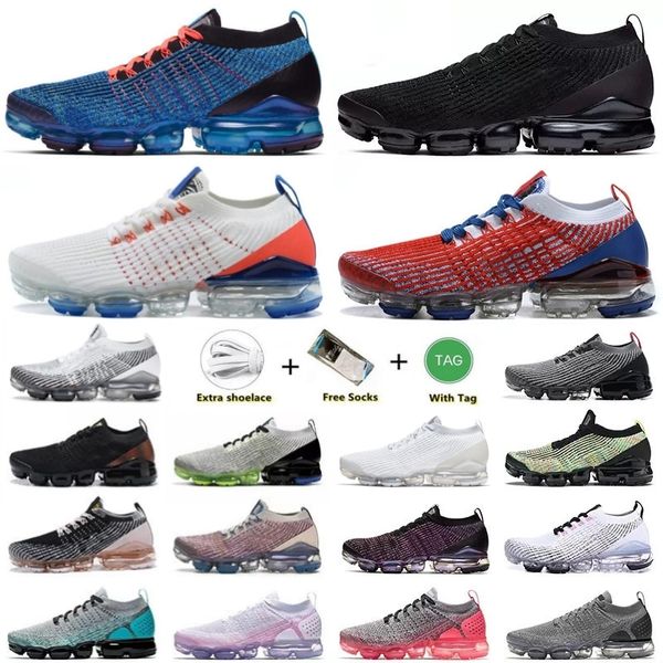 Con caja Fly 3.0 de alta calidad Zapatillas para correr para hombre Mujer Triple Negro blanco x knit 3.0 Zapatillas de deporte con cojín Zapatillas de deporte Zapatos Atmospheric Vapor Maxs 3 calzado deportivo para correr