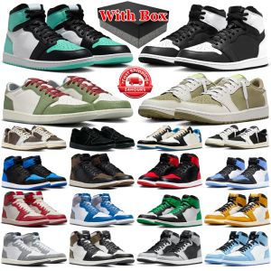 Met box jumpman 1 2014 basketbalschoenen heren dames 1s dieptepunten Reverse Mocha Zwart Wit Olijf UNC Toe Lost Found Satin Bred Patent heren trainers sport outdoor sneakers