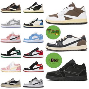 Met doos Jumpman 1 Low Kindersneakers Designer Schoenen 1s Low Cactus Jack Reverse Mocha Olive Unc Wit Zwart Phantom Pink Bred Toe Jeugd Jongens Meisjes Maat 24-35